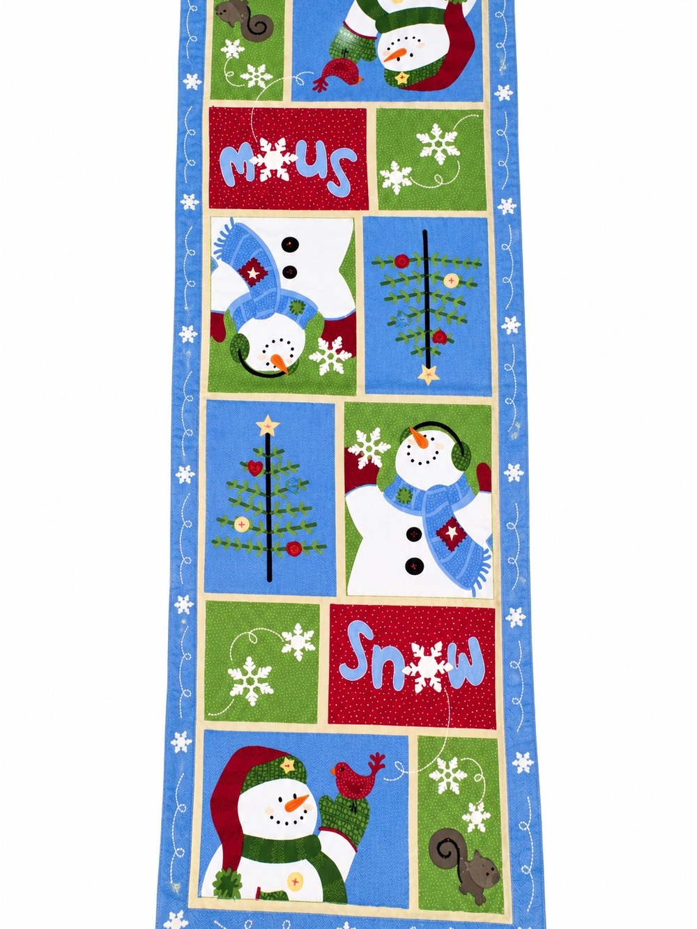 St. Nicholas Square Snowman Table Runner - Blue, Green & Red